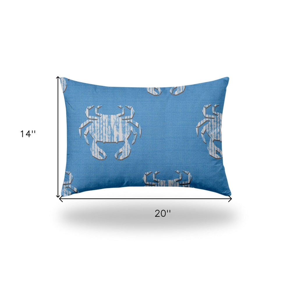 14" X 20" Blue And White Crab Enveloped Coastal Lumbar Indoor Outdoor Pillow - Homeroots - Flyclothing LLC