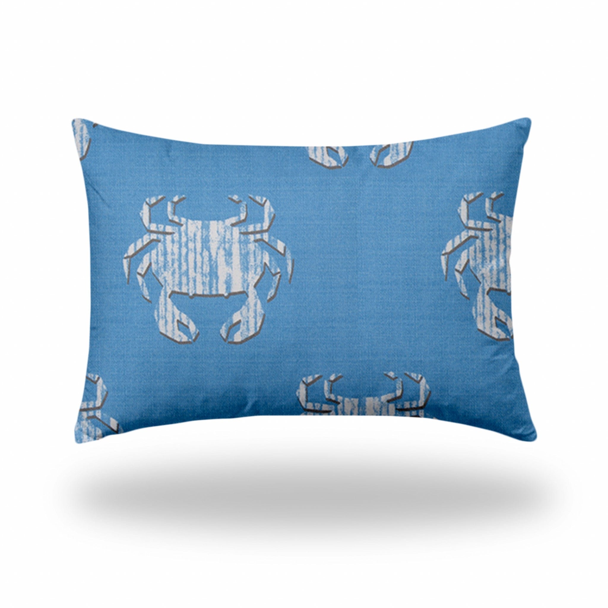 14" X 20" Blue And White Crab Blown Seam Coastal Lumbar Indoor Outdoor Pillow - Homeroots