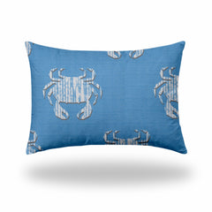14" X 20" Blue And White Crab Blown Seam Coastal Lumbar Indoor Outdoor Pillow - Homeroots
