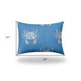 14" X 20" Blue And White Crab Blown Seam Coastal Lumbar Indoor Outdoor Pillow - Homeroots