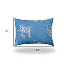 14" X 20" Blue And White Crab Blown Seam Coastal Lumbar Indoor Outdoor Pillow - Homeroots