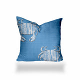 12" X 12" Blue And White Crab Enveloped Coastal Throw Indoor Outdoor Pillow - Homeroots