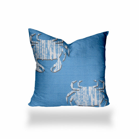 12" Blue and White Crab Crab Coastal Indoor Outdoor Throw Pillow - Homeroots