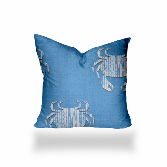 14" X 14" Blue And White Crab Enveloped Coastal Throw Indoor Outdoor Pillow - Homeroots