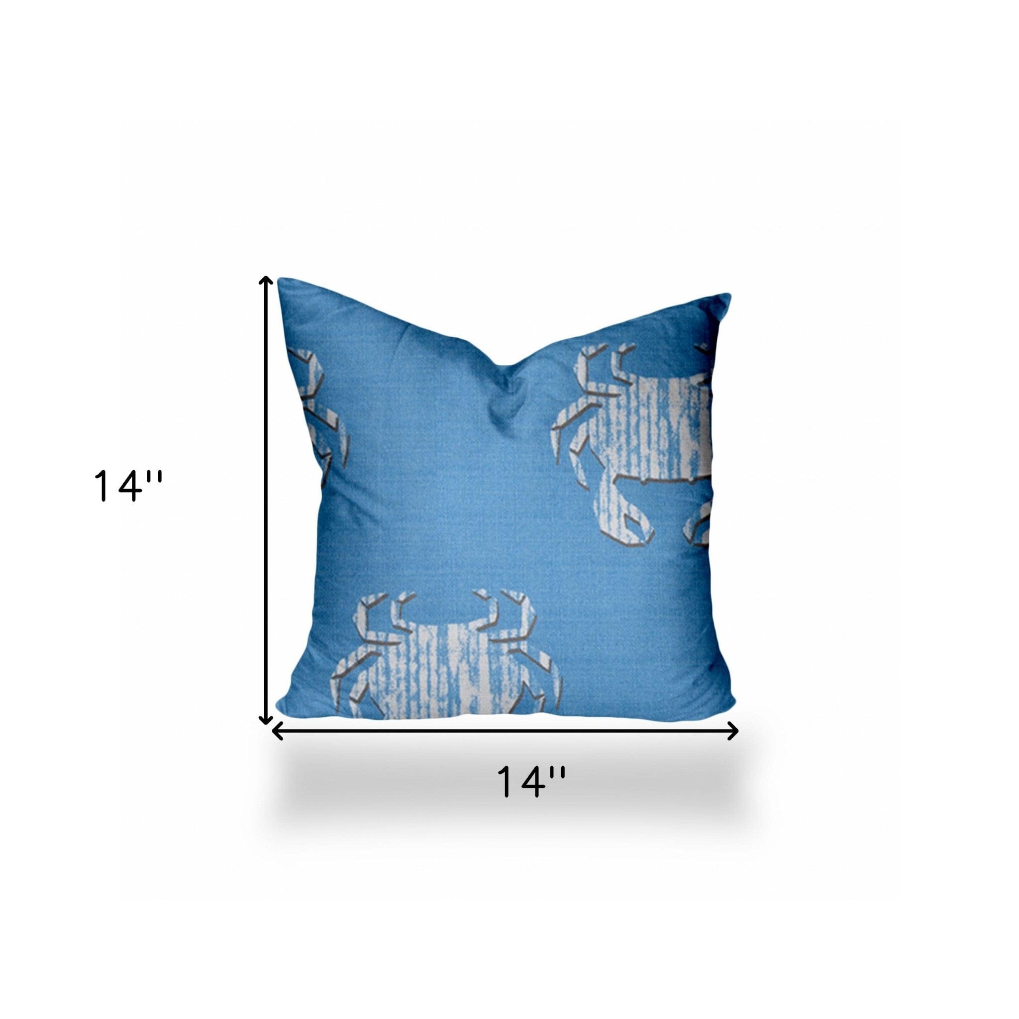 14" X 14" Blue And White Crab Blown Seam Coastal Throw Indoor Outdoor Pillow - Homeroots