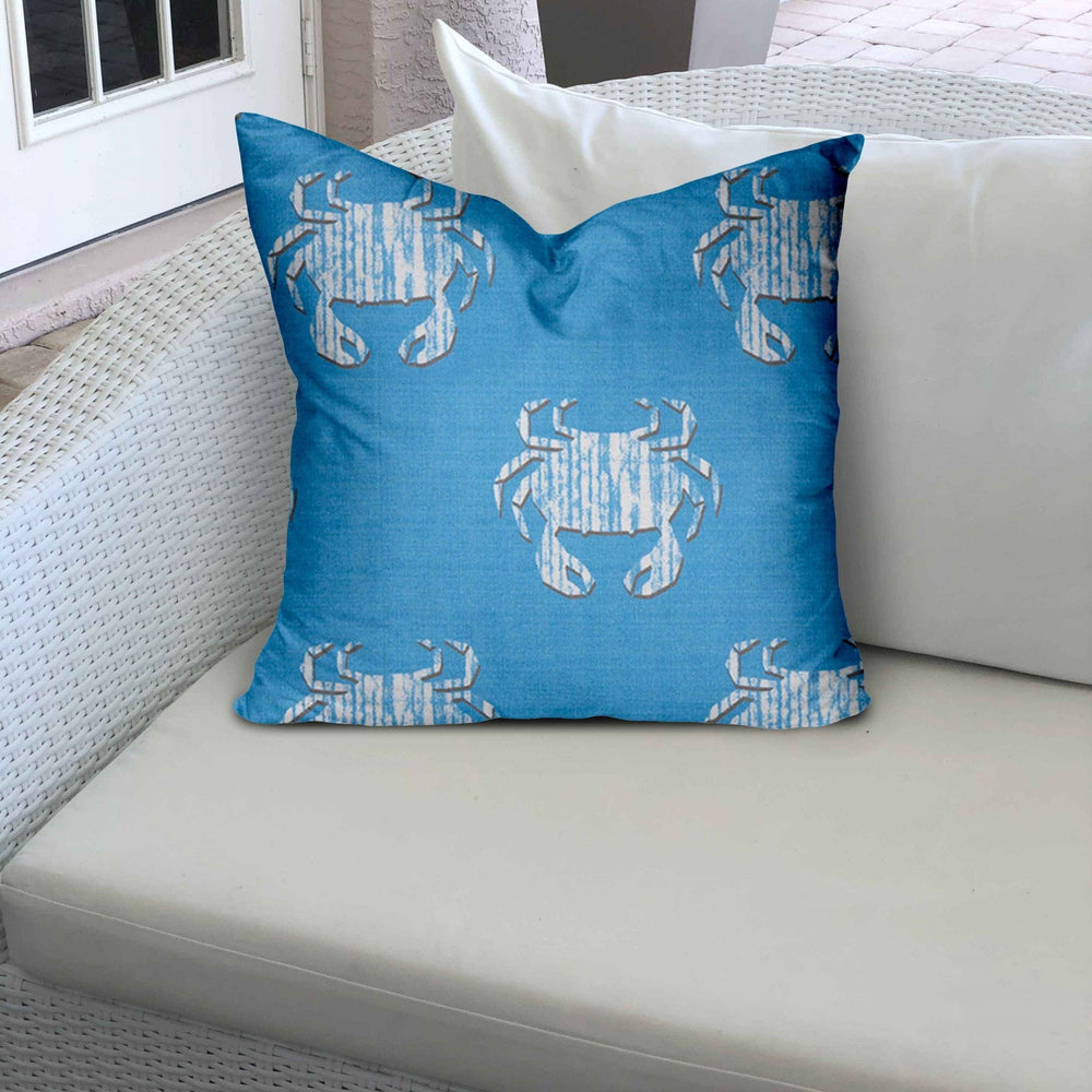 14" X 14" Blue And White Crab Zippered Coastal Throw Indoor Outdoor Pillow - Homeroots - Flyclothing LLC