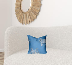 14" X 14" Blue And White Crab Zippered Coastal Throw Indoor Outdoor Pillow - Homeroots