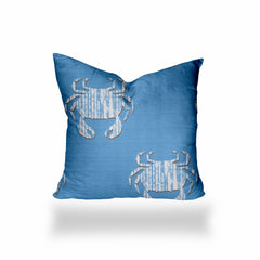 16" X 16" Blue And White Crab Zippered Coastal Throw Indoor Outdoor Pillow - Homeroots