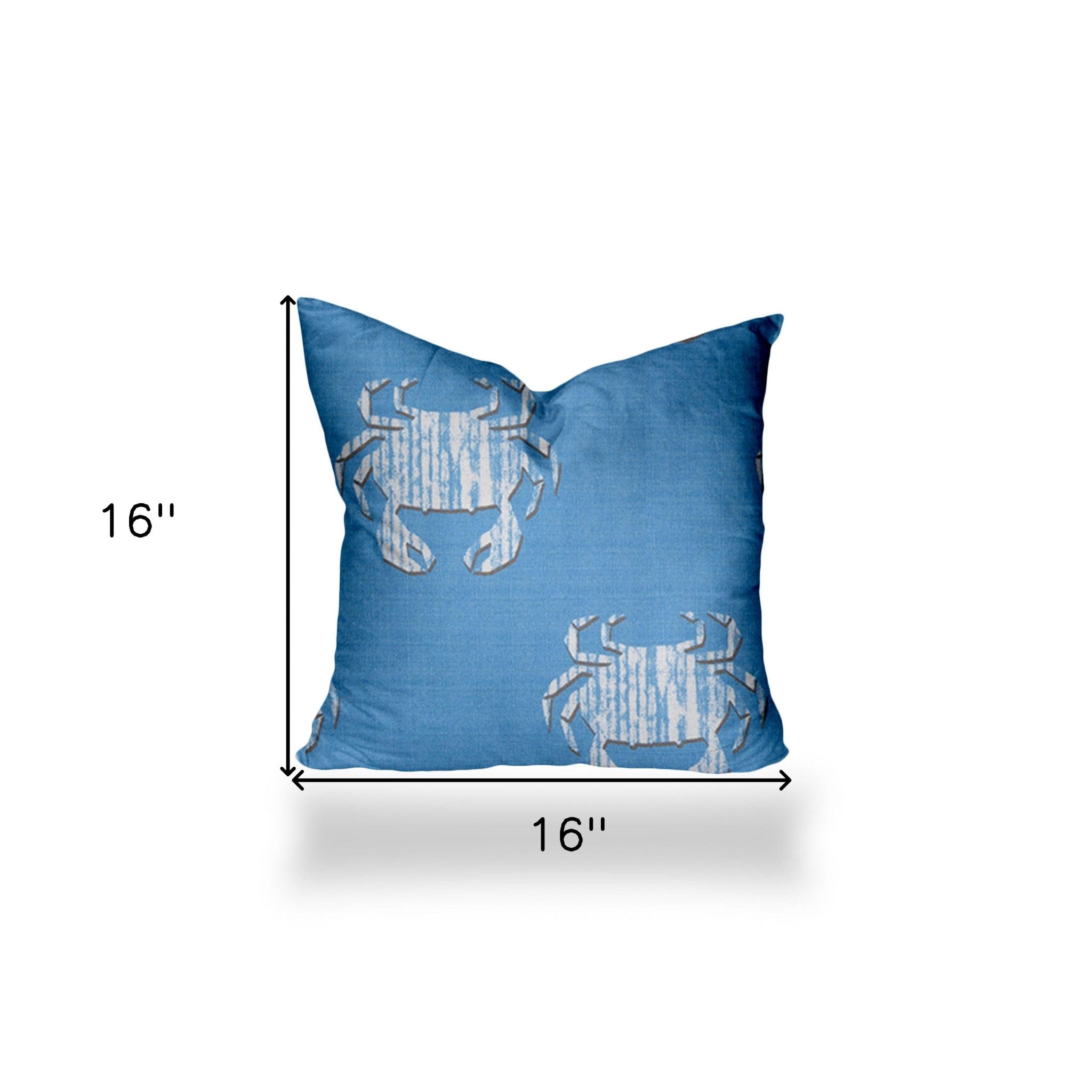 16" X 16" Blue And White Crab Zippered Coastal Throw Indoor Outdoor Pillow - Homeroots