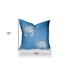 16" X 16" Blue And White Crab Zippered Coastal Throw Indoor Outdoor Pillow - Homeroots