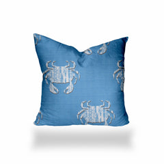 17" X 17" Blue And White Crab Blown Seam Coastal Throw Indoor Outdoor Pillow - Homeroots