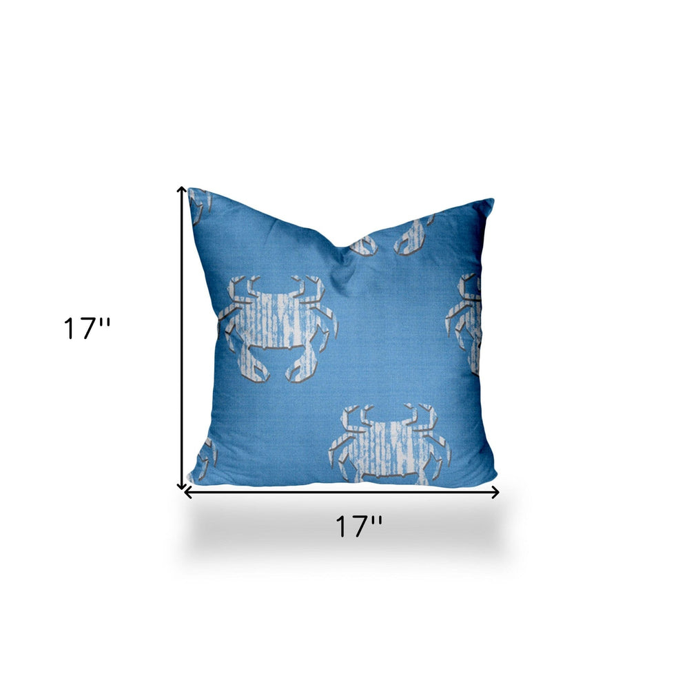 17" X 17" Blue And White Crab Blown Seam Coastal Throw Indoor Outdoor Pillow - Homeroots - Flyclothing LLC