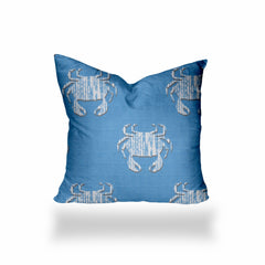 18" X 18" Blue And White Crab Blown Seam Coastal Throw Indoor Outdoor Pillow - Homeroots