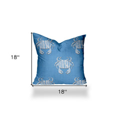 18" X 18" Blue And White Crab Blown Seam Coastal Throw Indoor Outdoor Pillow - Homeroots