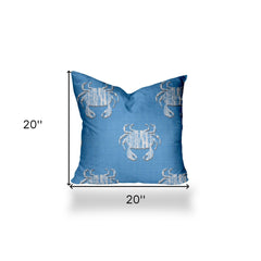 20" X 20" Blue And White Crab Zippered Coastal Throw Indoor Outdoor Pillow - Homeroots