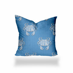 22" X 22" Blue And White Crab Enveloped Coastal Throw Indoor Outdoor Pillow - Homeroots
