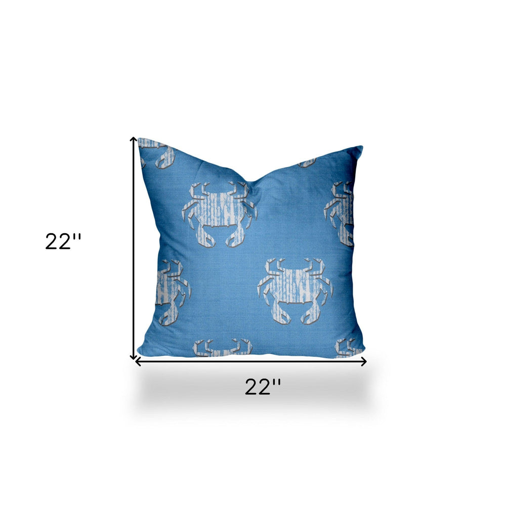 22" X 22" Blue And White Crab Enveloped Coastal Throw Indoor Outdoor Pillow - Homeroots - Flyclothing LLC