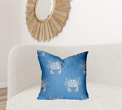 22" X 22" Blue And White Crab Enveloped Coastal Throw Indoor Outdoor Pillow - Homeroots