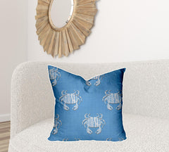 24" X 24" Blue And White Crab Enveloped Coastal Throw Indoor Outdoor Pillow - Homeroots