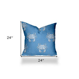24" X 24" Blue And White Crab Blown Seam Coastal Throw Indoor Outdoor Pillow - Homeroots