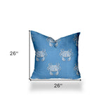 26" X 26" Blue And White Crab Enveloped Coastal Throw Indoor Outdoor Pillow - Homeroots