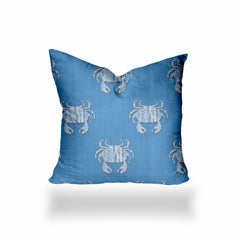 26" X 26" Blue And White Crab Blown Seam Coastal Throw Indoor Outdoor Pillow - Homeroots