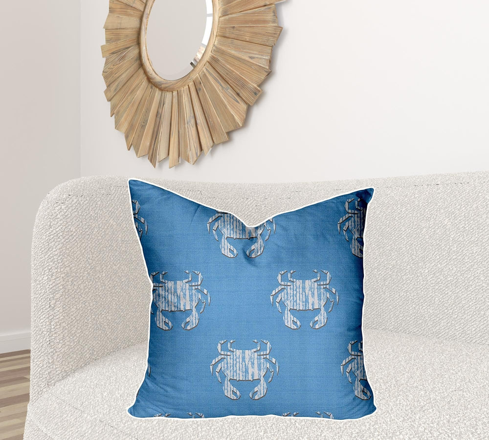 26" X 26" Blue And White Crab Zippered Coastal Throw Indoor Outdoor Pillow - Homeroots - Flyclothing LLC