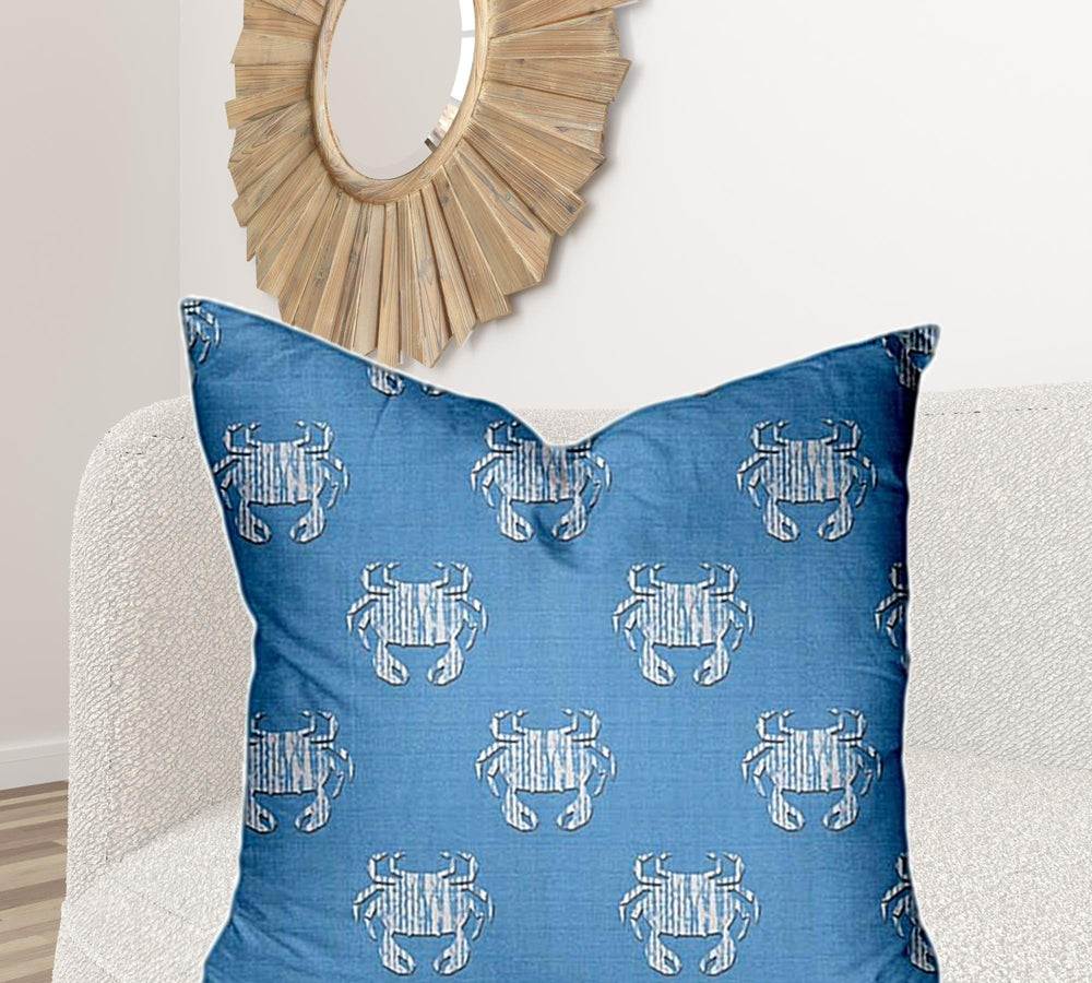 36" X 36" Blue And White Crab Blown Seam Coastal Throw Indoor Outdoor Pillow - Homeroots - Flyclothing LLC