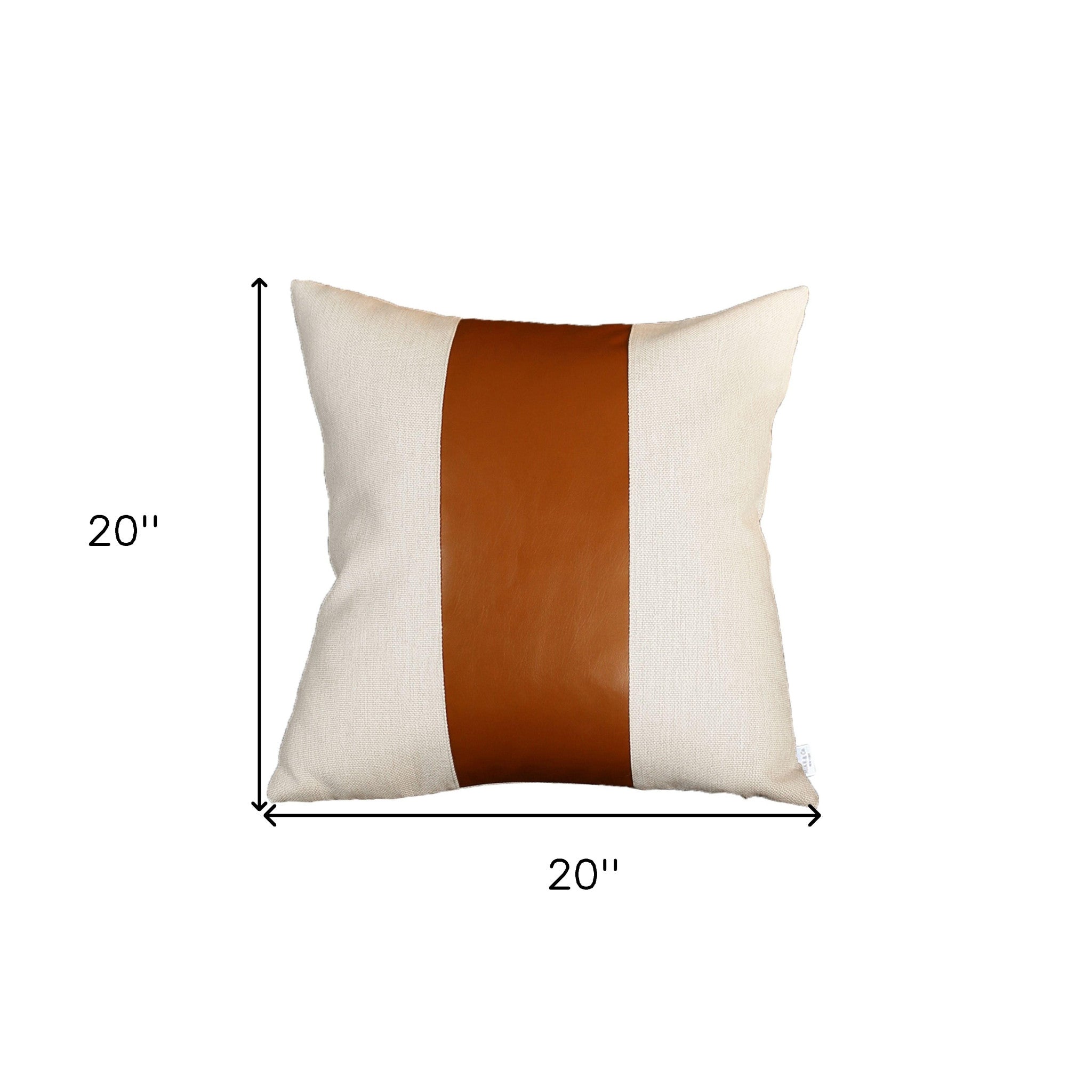 20" X 20" Brown and Ivory Faux Leather Zippered Pillow Cover - Homeroots