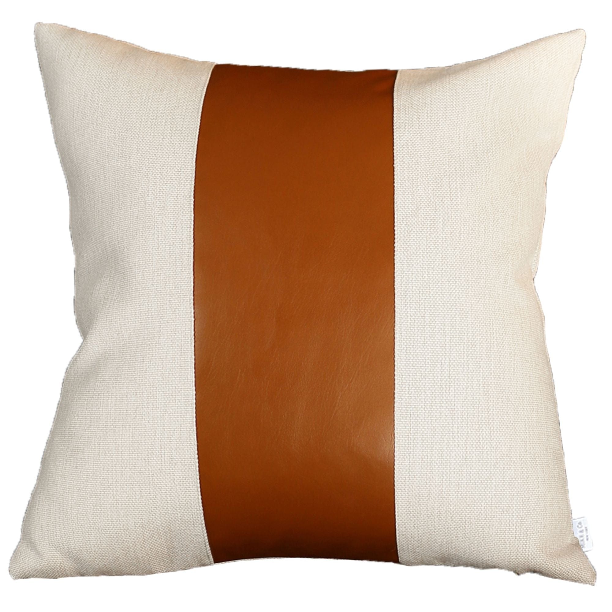 20" X 20" Brown and Ivory Faux Leather Zippered Pillow - Homeroots