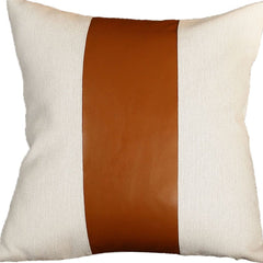 20" X 20" Brown and Ivory Faux Leather Zippered Pillow - Homeroots