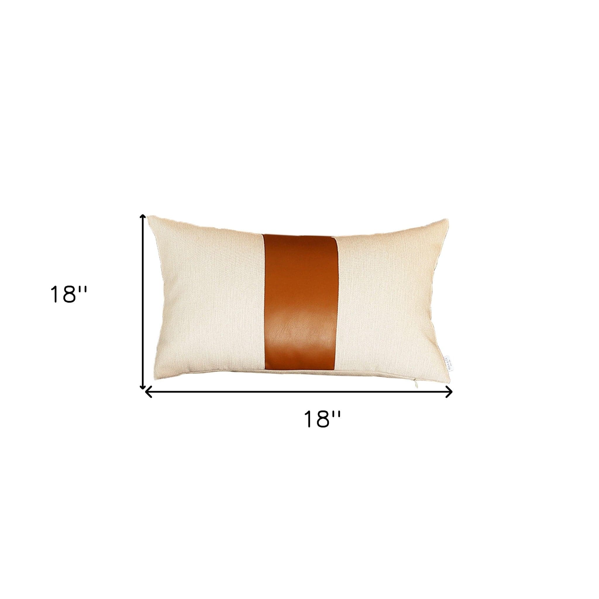 Set Of Four 18" X 18" Brown and Ivory Faux Leather Zippered Pillow