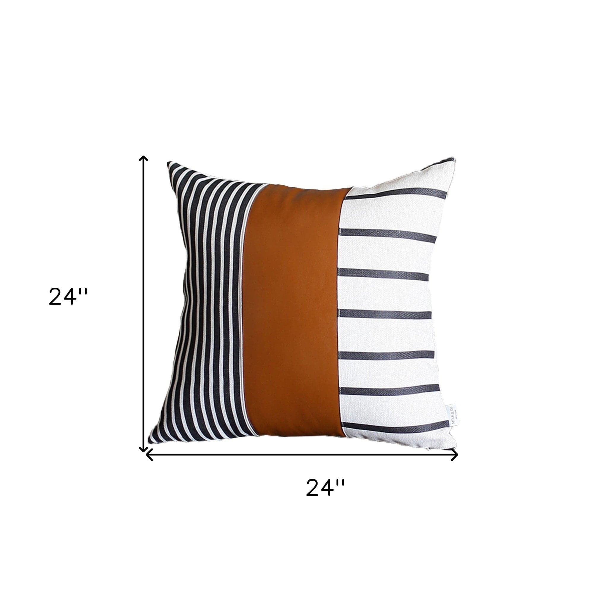 24" X 24" Brown and White Faux Leather Striped Zippered Pillow Cover - Homeroots