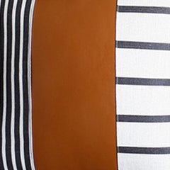 Set Of Four 20" X 20" Brown Faux Leather Striped Zippered Pillow