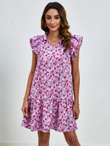 Tied Floral Cap Sleeve Mini Dress - Trendsi - Flyclothing LLC