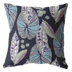 16” Blue Purple Tropical Leaf Zippered Suede Throw Pillow - Homeroots