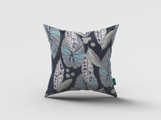 16” Blue Purple Tropical Leaf Zippered Suede Throw Pillow - Homeroots