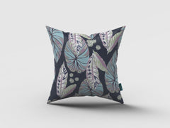 16” Blue Purple Tropical Leaf Zippered Suede Throw Pillow - Homeroots