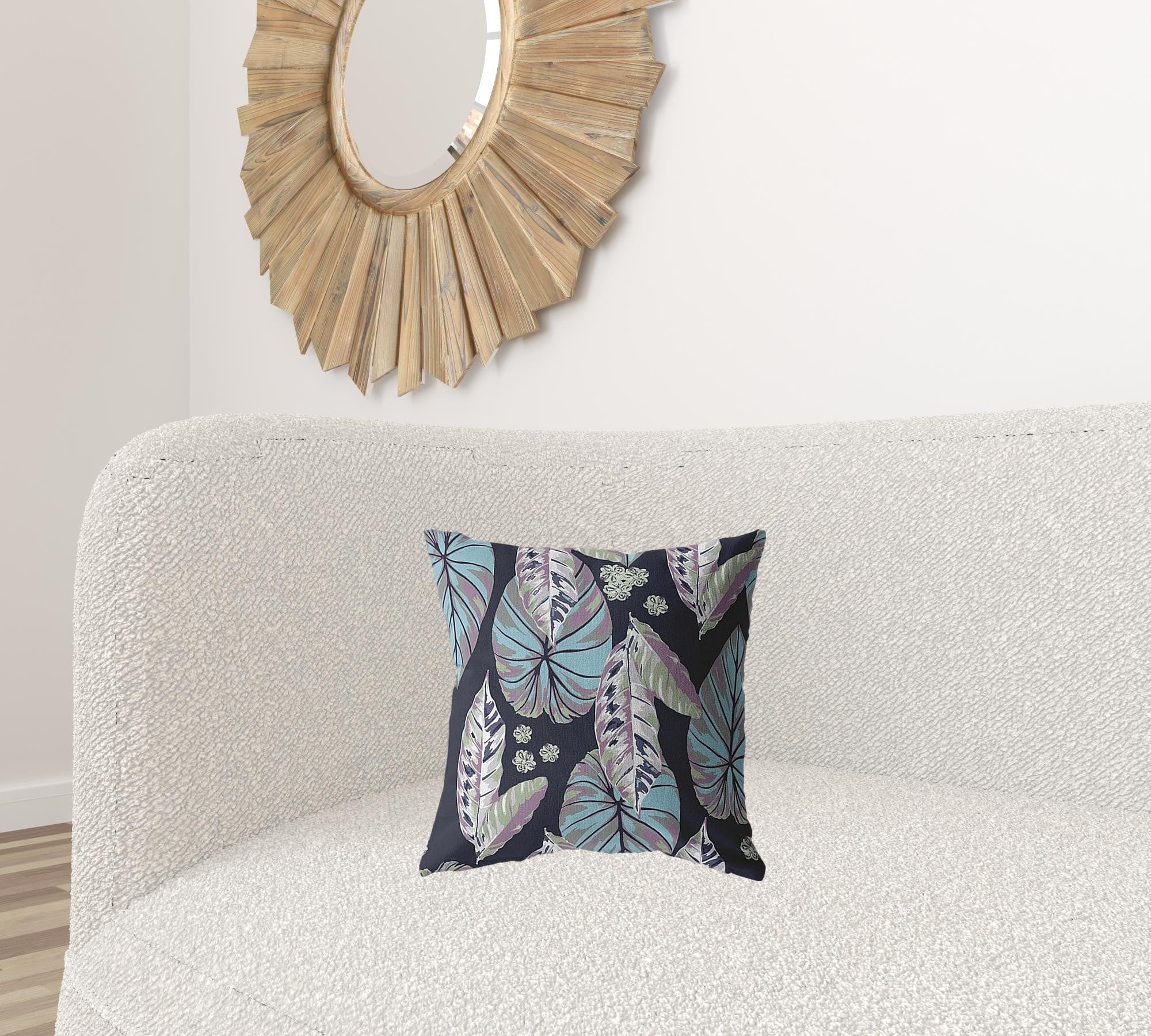 16” Blue Purple Tropical Leaf Zippered Suede Throw Pillow - Homeroots