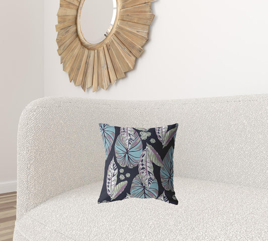 16” Blue Purple Tropical Leaf Zippered Suede Throw Pillow - Homeroots