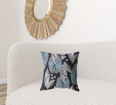 18” Blue Purple Tropical Leaf Zippered Suede Throw Pillow - Homeroots