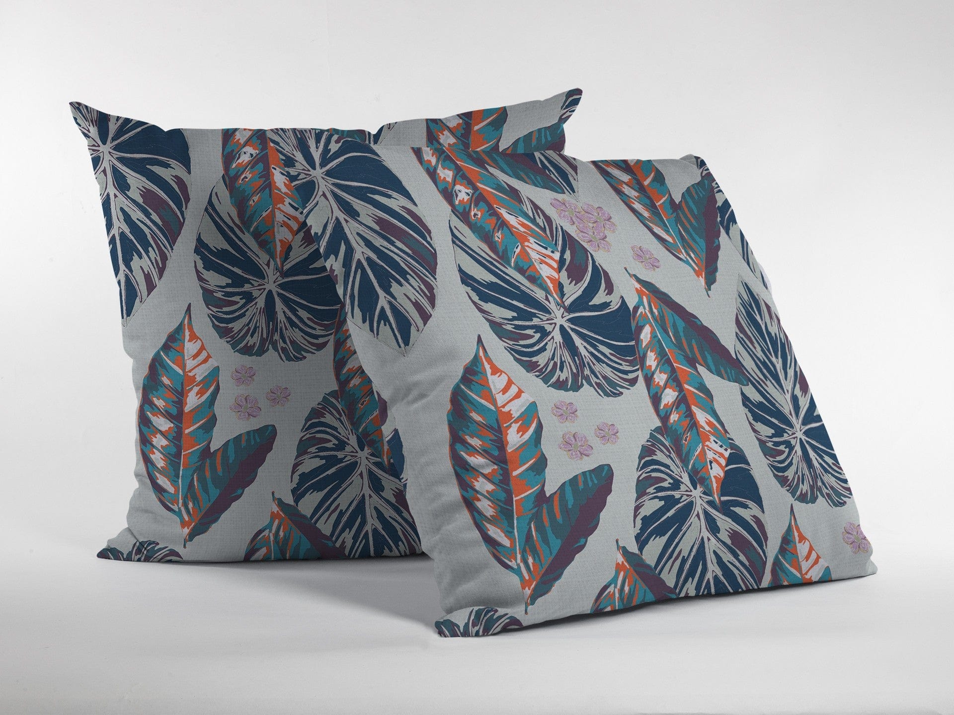 16” Blue Gray Tropical Leaf Zippered Suede Throw Pillow - Homeroots