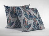 16” Blue Gray Tropical Leaf Zippered Suede Throw Pillow - Homeroots