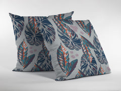 16” Blue Gray Tropical Leaf Zippered Suede Throw Pillow - Homeroots