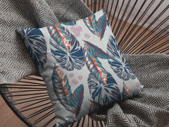 16” Blue Gray Tropical Leaf Zippered Suede Throw Pillow - Homeroots