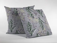 18” Blue Purple Tropical Leaf Zippered Suede Throw Pillow - Homeroots