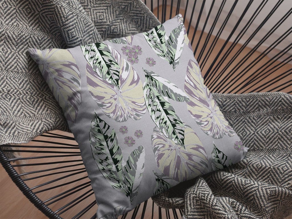18” Blue Purple Tropical Leaf Zippered Suede Throw Pillow - Homeroots