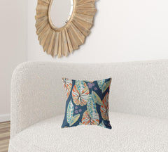 16” Orange Blue Tropical Leaf Zippered Suede Throw Pillow - Homeroots