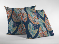 18” Orange Blue Tropical Leaf Zippered Suede Throw Pillow - Homeroots