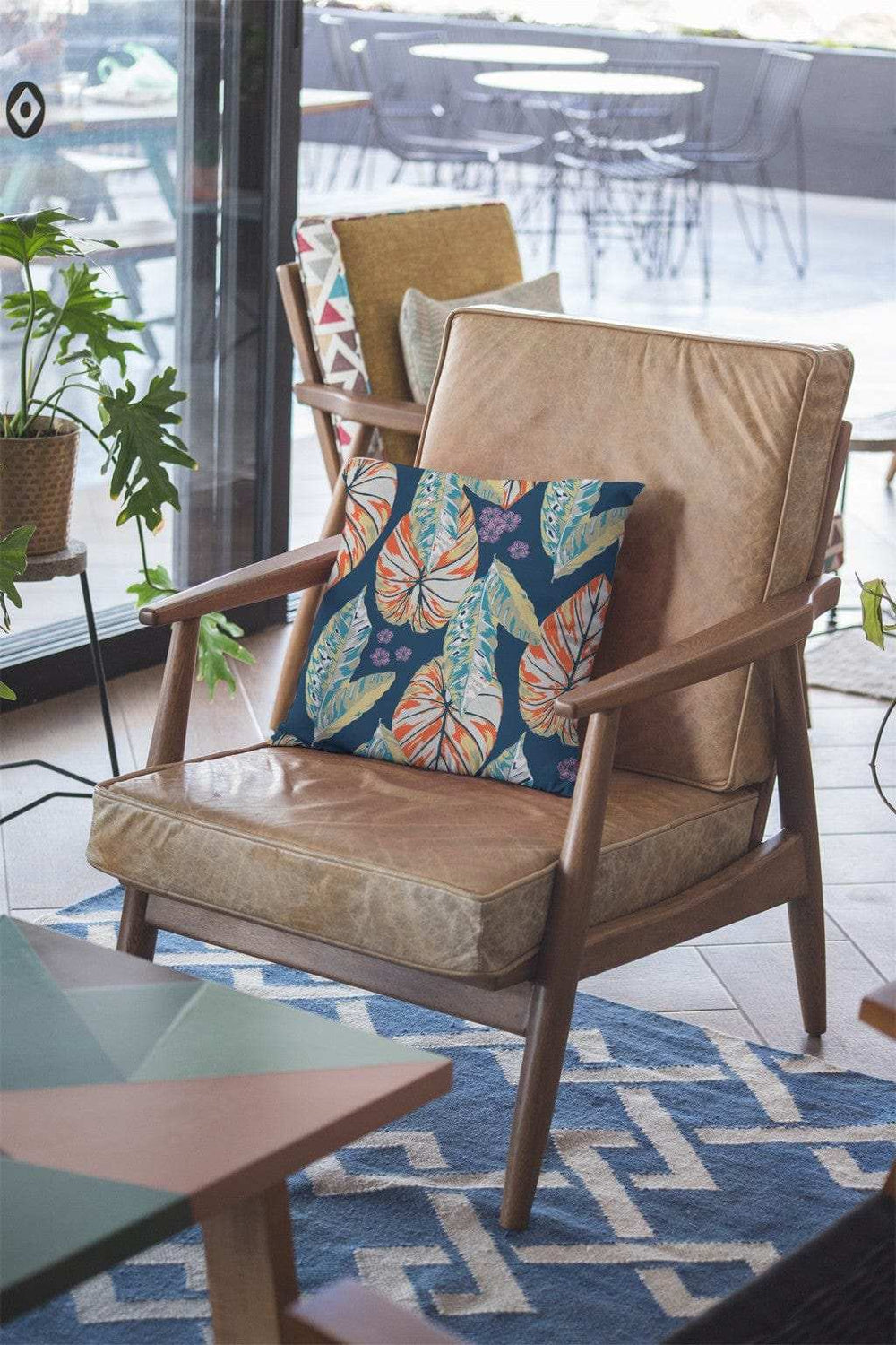 18” Orange Blue Tropical Leaf Zippered Suede Throw Pillow - Homeroots - Flyclothing LLC